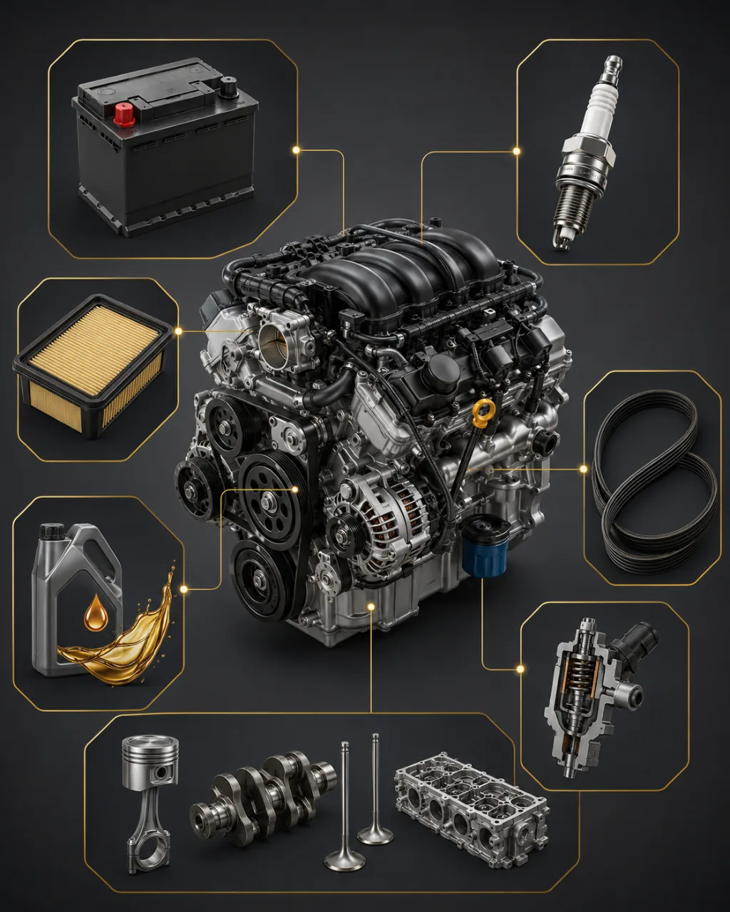 Motor com peças destacadas